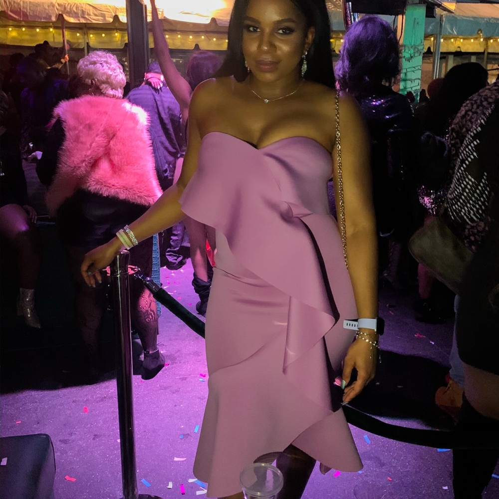 Elegant Pink Strapless Scuba Midi Dress